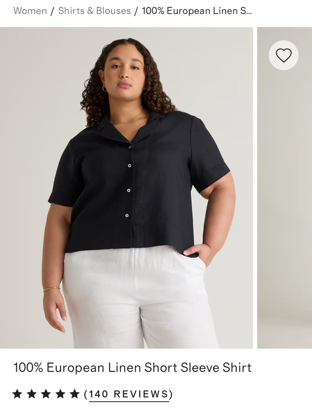 Quince 100% European Linen Short Sleeve Shirt - Black
